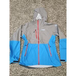 Women rain Jacket Size Small Ykk Zip Waterproof Toray 2.5 Gray Blue Hexa Custom